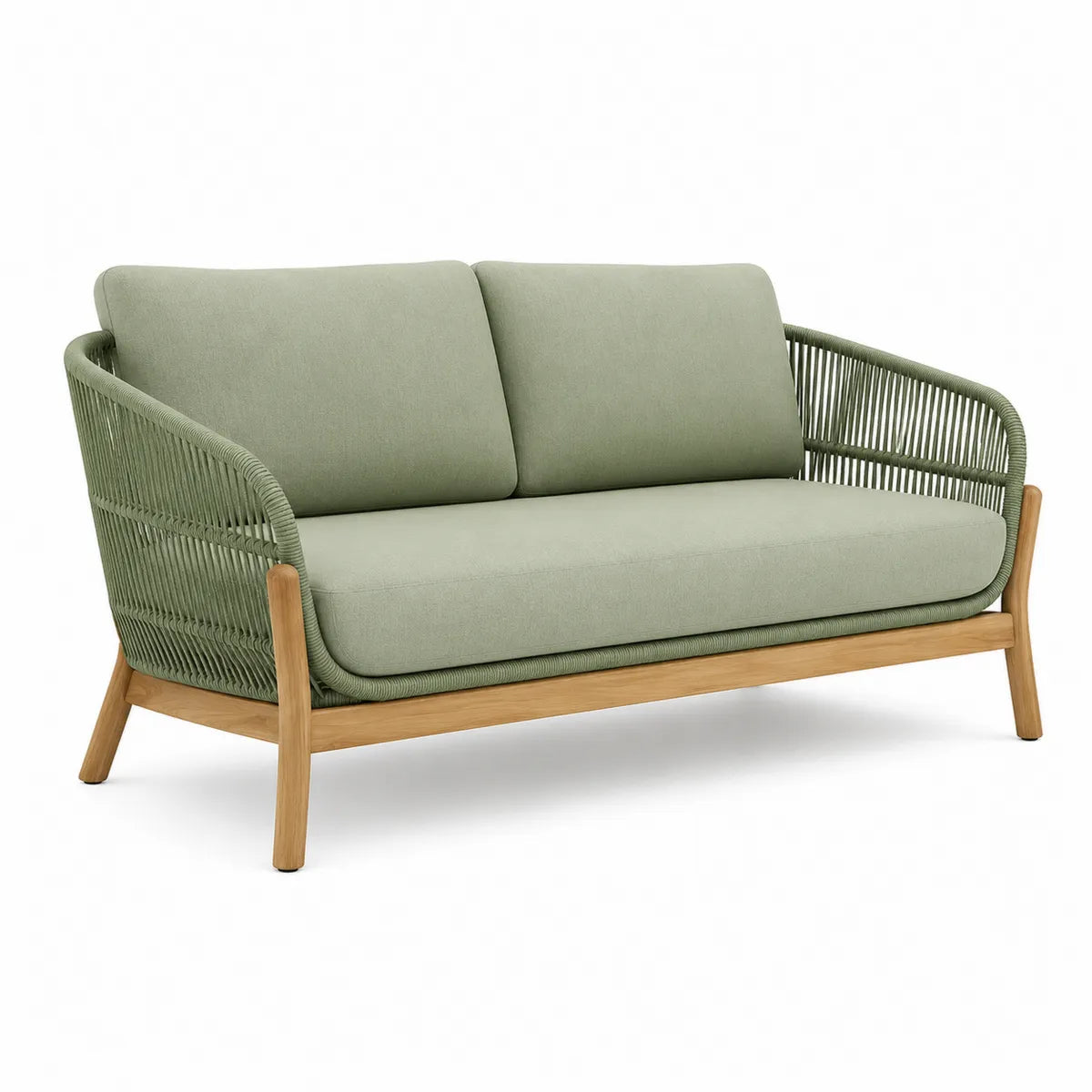 Dwuosobowa sofa z drewna teak i zielonego sznura