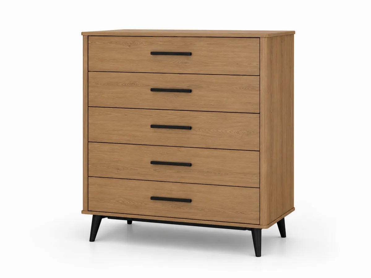 Komoda z płyty wiórowej z 5 szufladami 115cm dąb