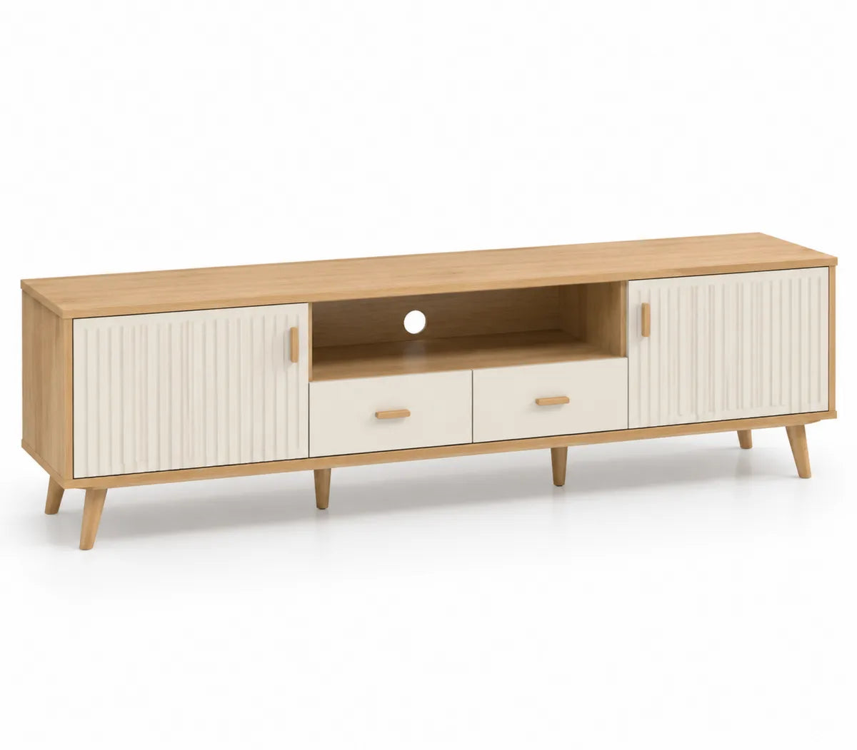 Szafka RTV z drewna dębowego i MDF dąb/biały kremowy 180x40x50 cm