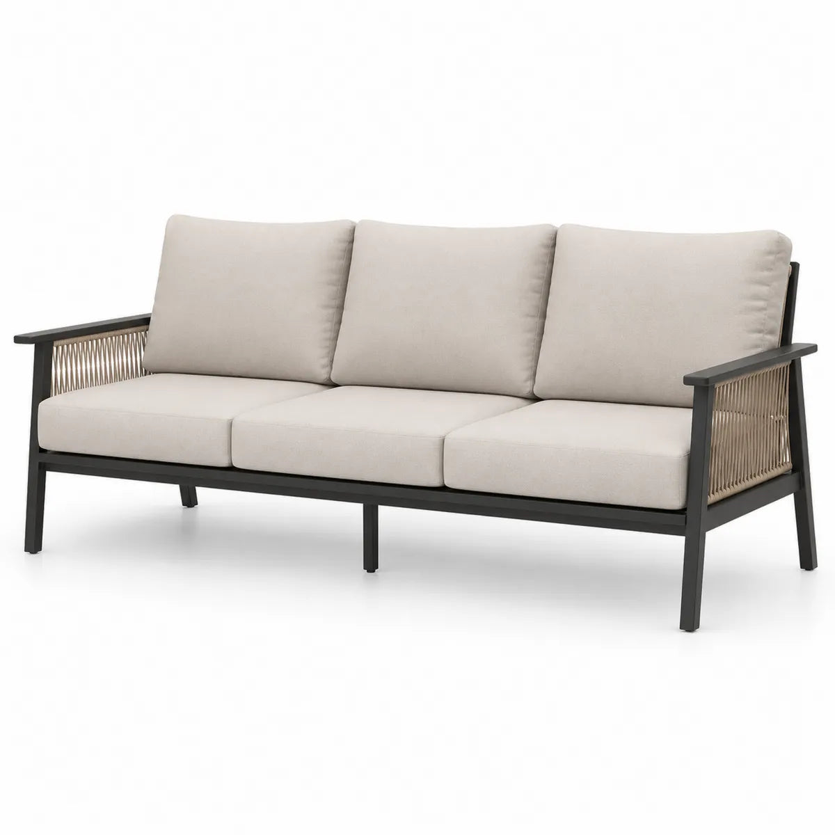 3-osobowa sofa ogrodowa aluminiowa z beżowymi poduszkami