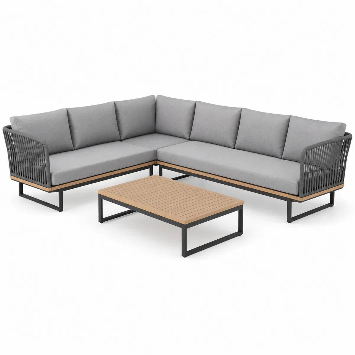 Zestaw narożny mebli ogrodowych z aluminium i drewna szary 245cm x 245cm