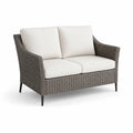 Sofa 2-osobowa z technorattanu szara z kremowymi poduszkami