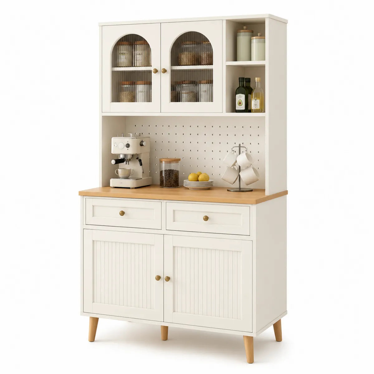 Kredens kuchenny z drewna sosnowego i MDF biały 180x100x40 cm