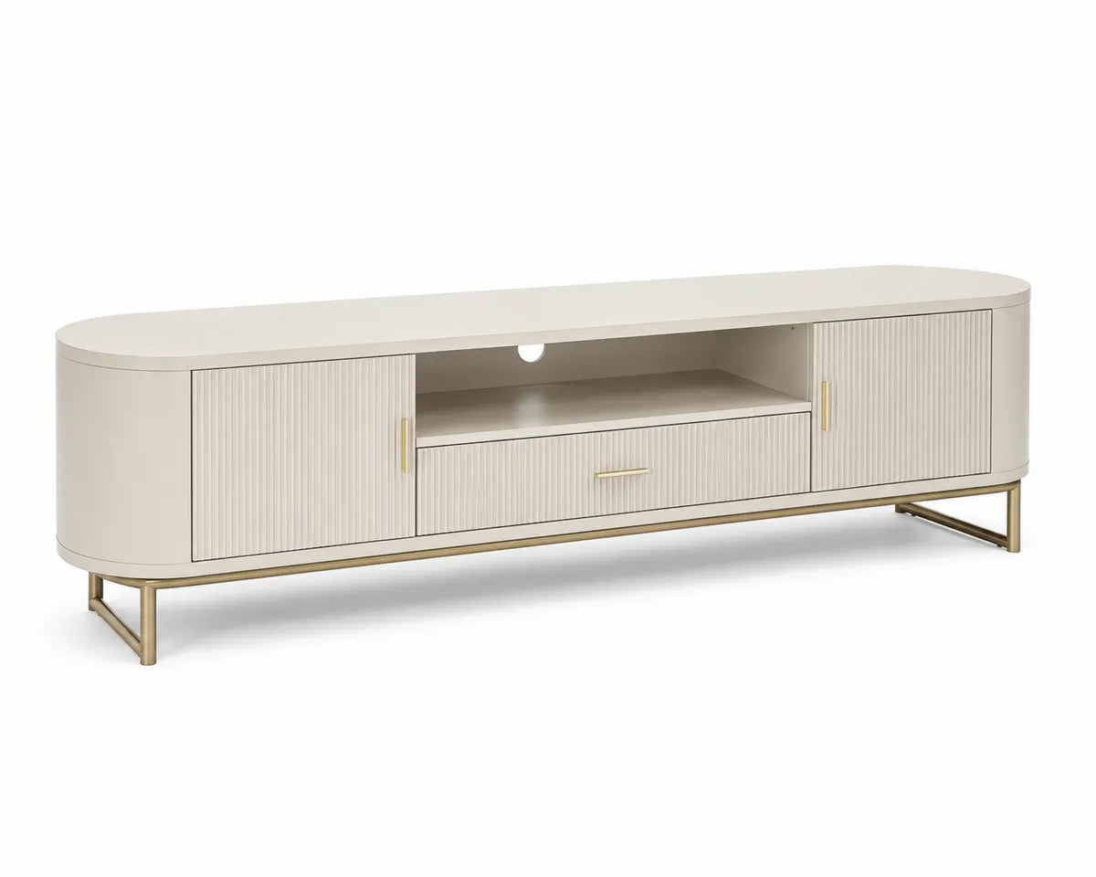Szafka RTV owalna MDF stalowa beżowa 160x40x50 cm